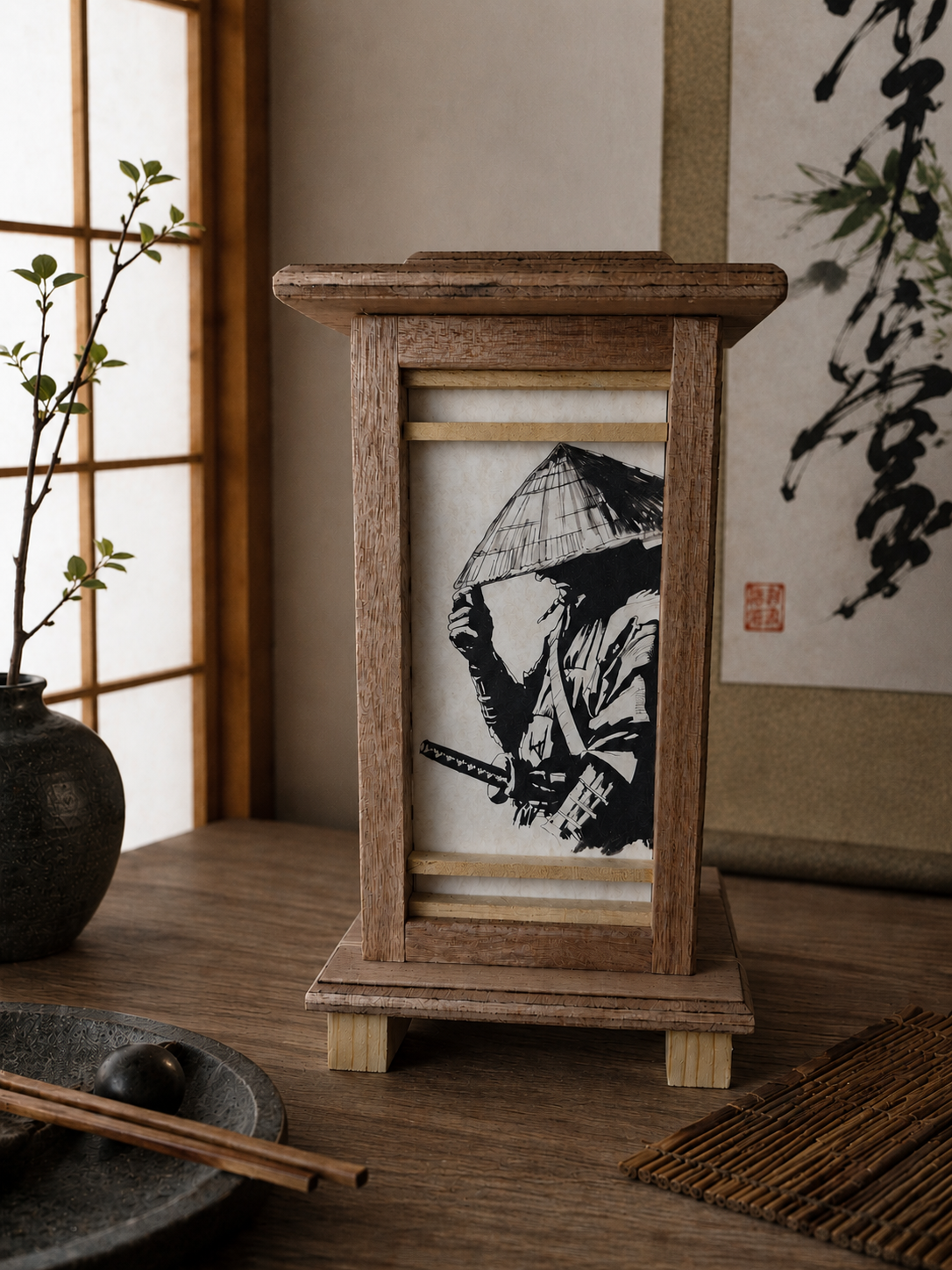 lanterna giapponese in legno stile kumiko