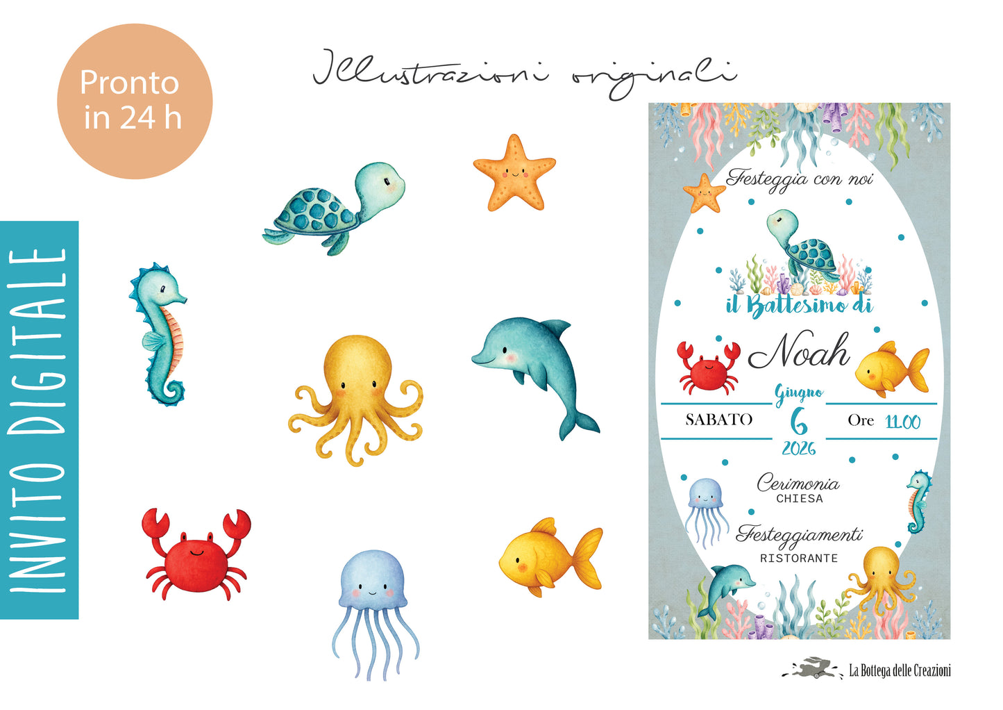 Invito Digitale Animaletti Marini