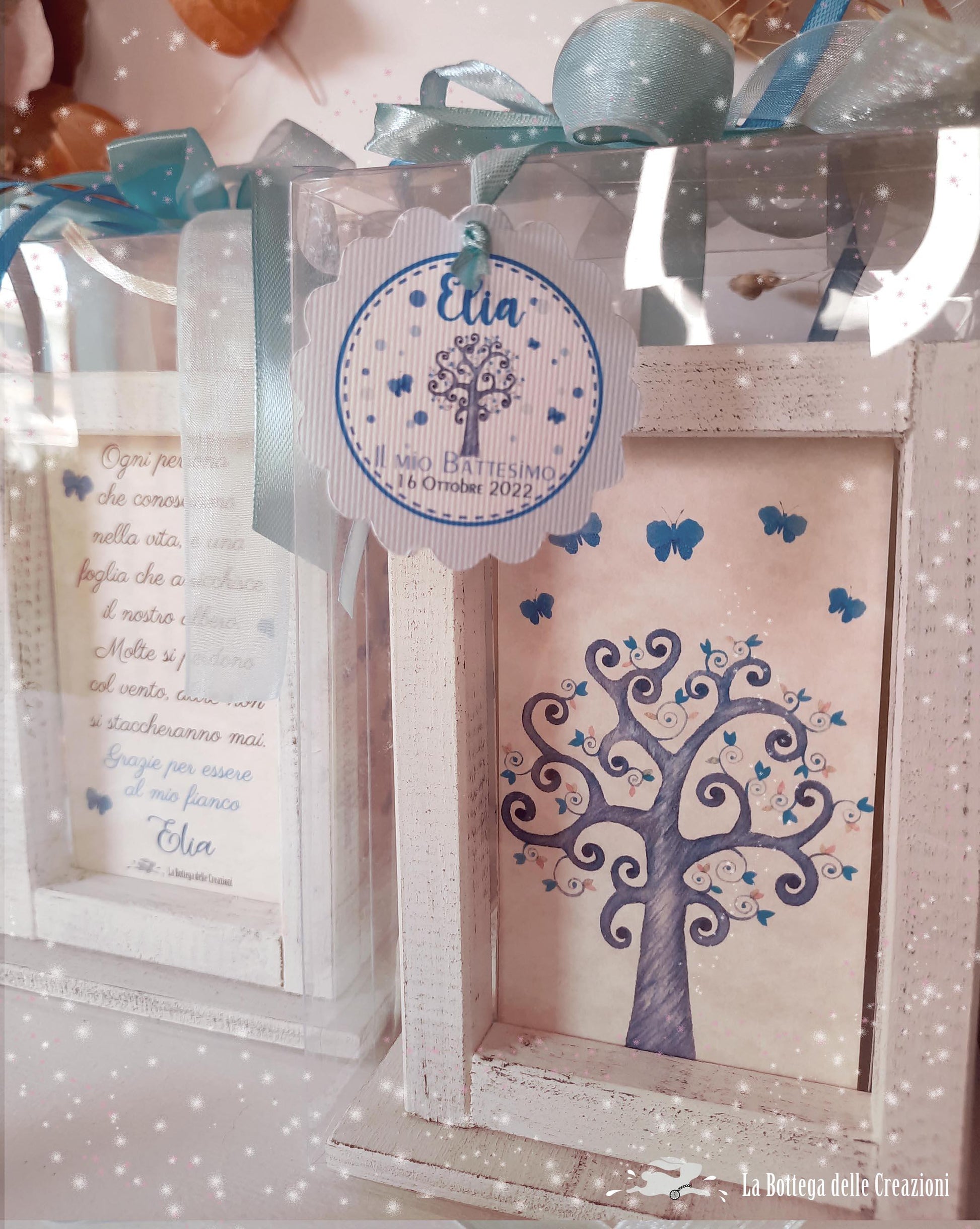bomboniere lanterne Albero della Vita - elegante confezione con design ad Albero della Vita e dettagli blu.