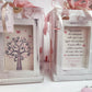 Bomboniere lanterne Albero della Vita in legno e carta pergamena con design albero e scritte personalizzate.